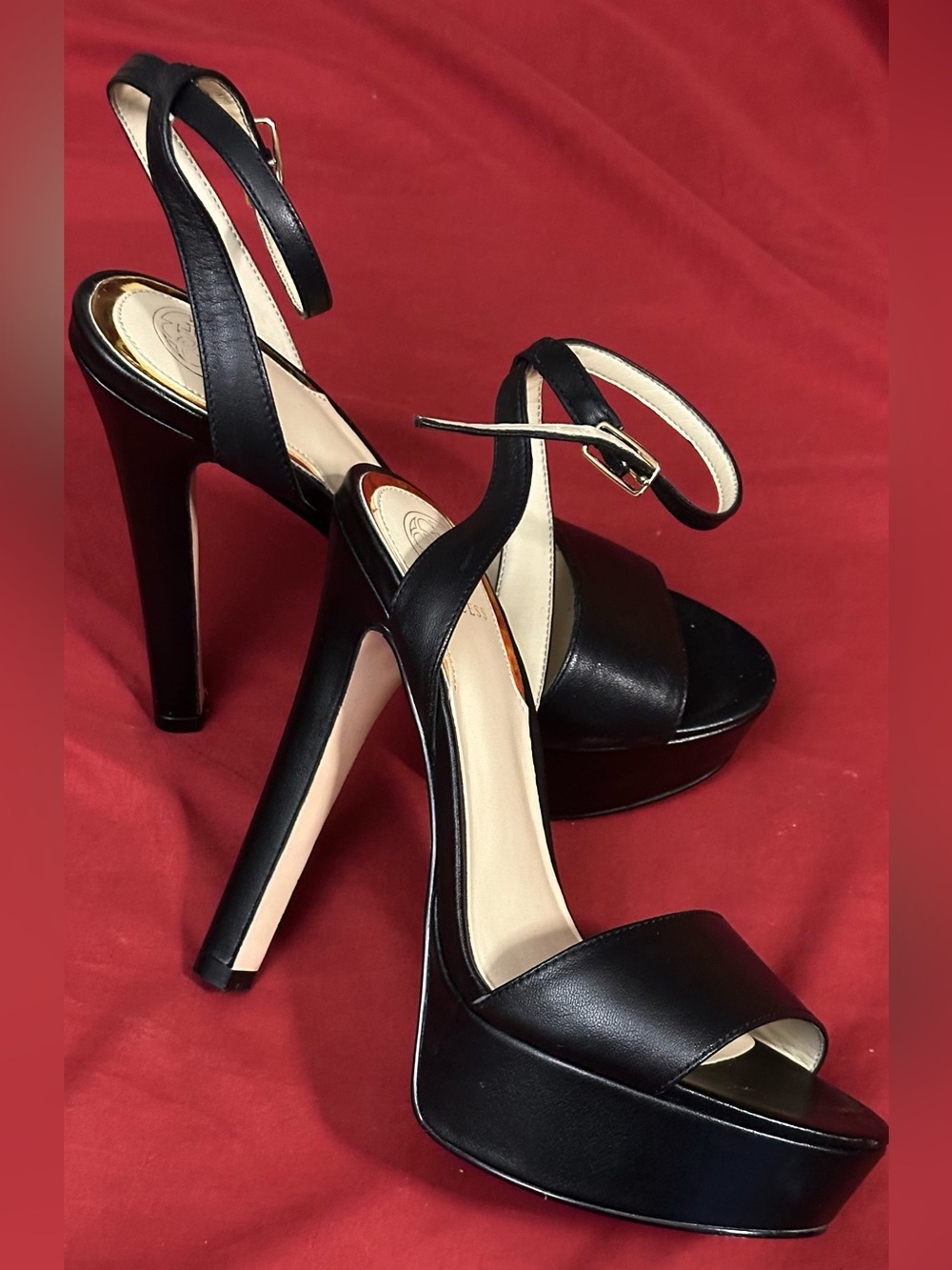 GUESS Black Platform Ankle-Strap High Heels